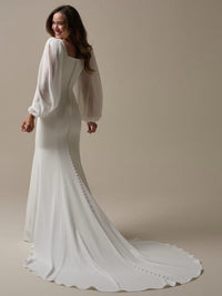 34831-Modest simple square neckline sheath bridal gown