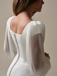 34831-Modest simple square neckline sheath bridal gown