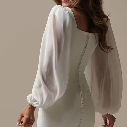 34831-Modest simple square neckline sheath bridal gown