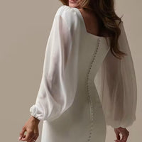 34831-Modest simple square neckline sheath bridal gown