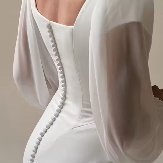 34831-Modest simple square neckline sheath bridal gown