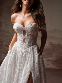34834-Entrancing plunging neckline side slit allover lace bridal gown