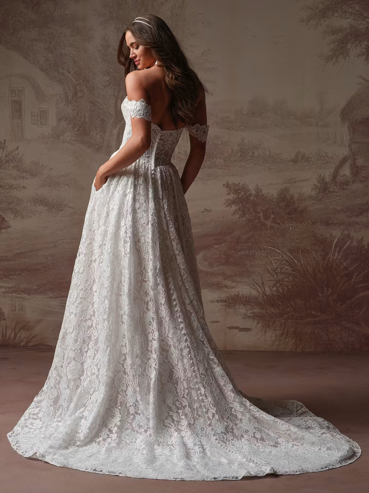 34834-Entrancing plunging neckline side slit allover lace bridal gown