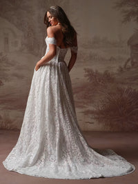 34834-Entrancing plunging neckline side slit allover lace bridal gown