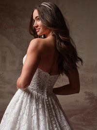 34834-Entrancing plunging neckline side slit allover lace bridal gown
