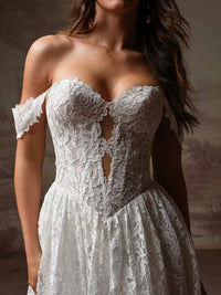 34834-Entrancing plunging neckline side slit allover lace bridal gown