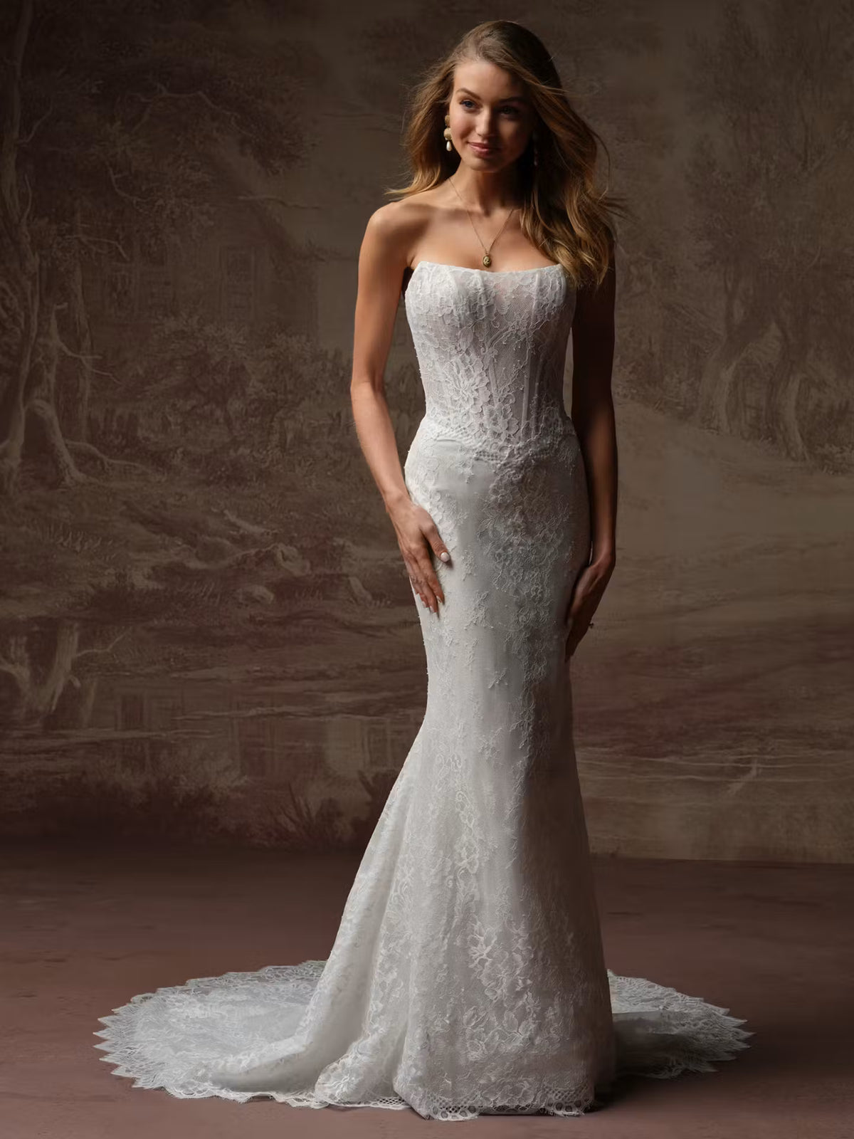 34836-Sultry basque waist glitter tulle lace wedding dress