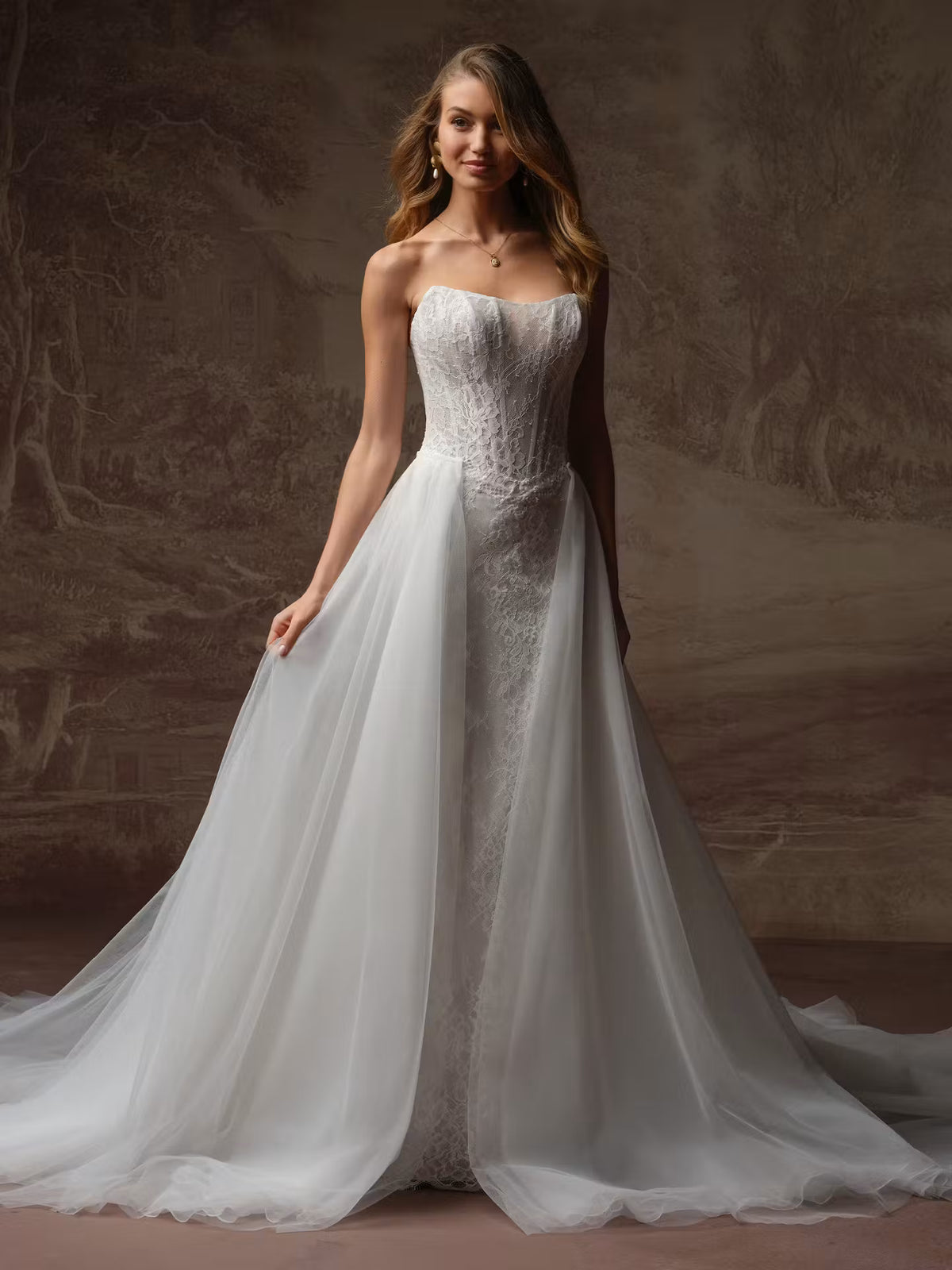 34836-Sultry basque waist glitter tulle lace wedding dress