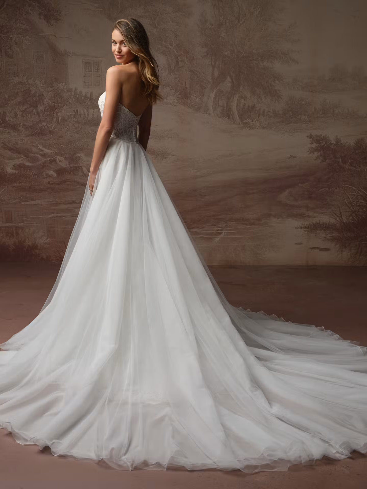 34836-Sultry basque waist glitter tulle lace wedding dress
