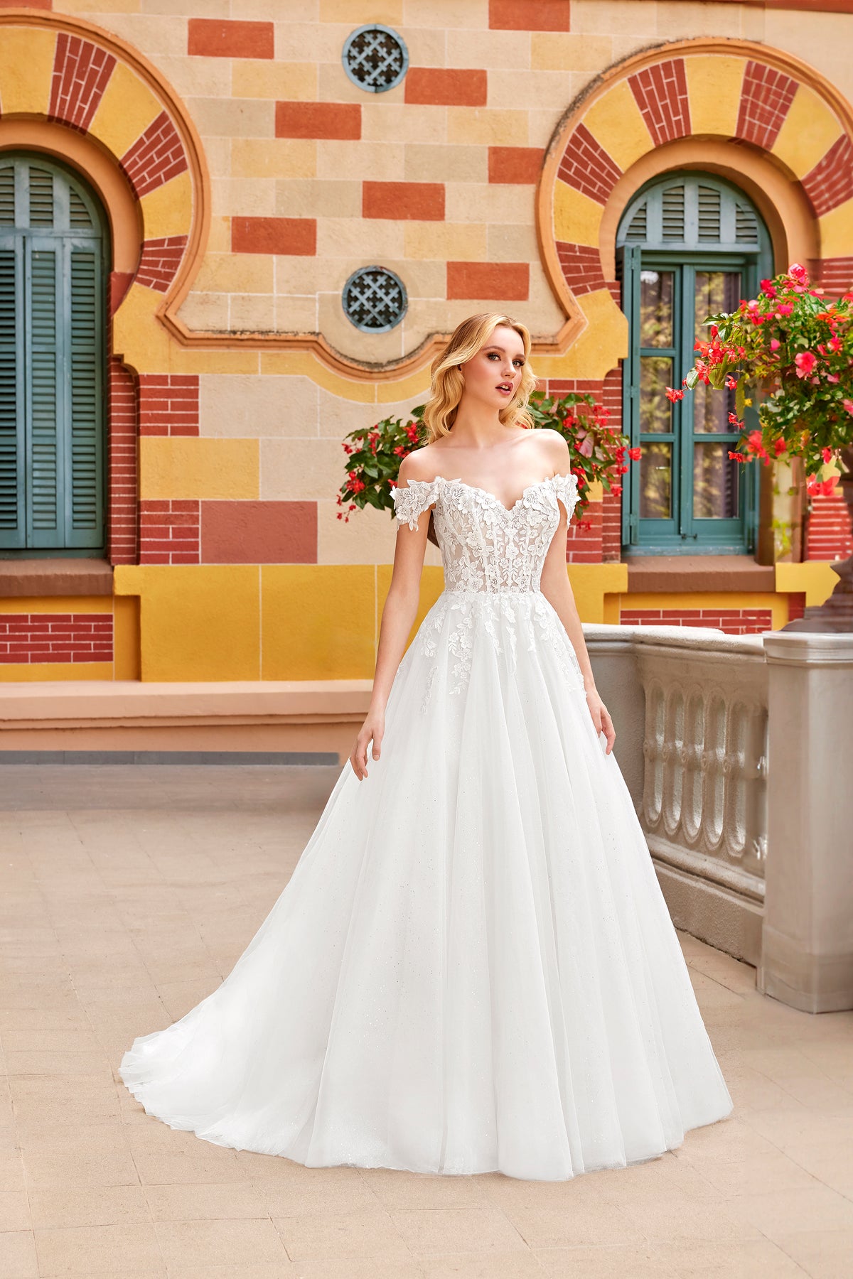 33278 - Romantic Ball Gown Wedding Dress with Sequined Lace Appliques