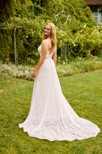 33272 - Allover Lace A-Line Wedding Dress with Lace Buttons