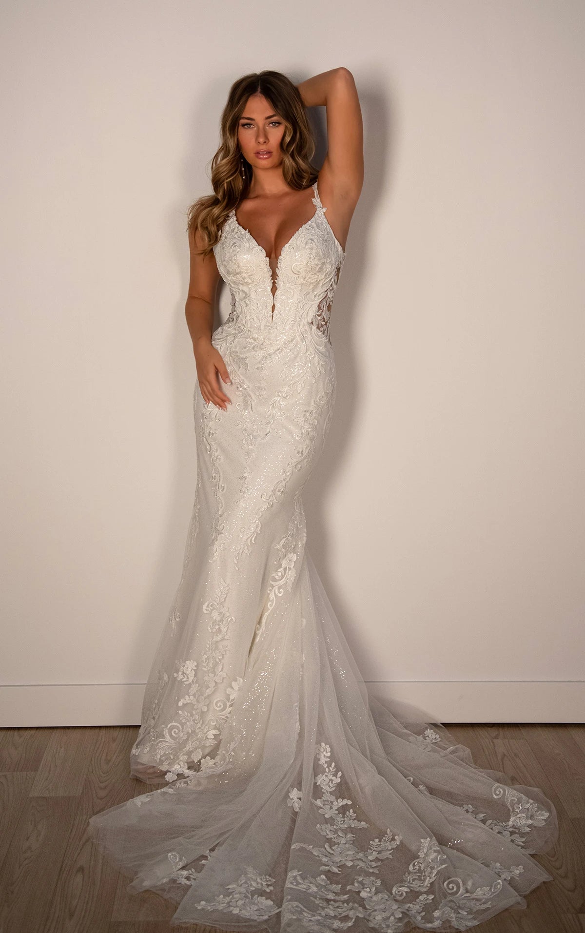 33639 - Modern Fit-and-Flare Bridal Gown with Lace Accents