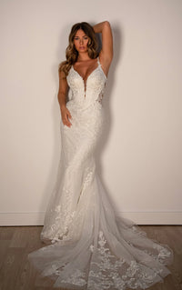 33639 - Modern Fit-and-Flare Bridal Gown with Lace Accents