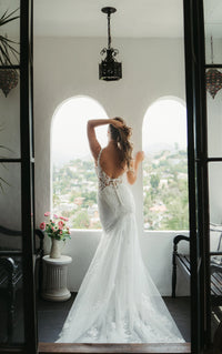 33639 - Modern Fit-and-Flare Bridal Gown with Lace Accents