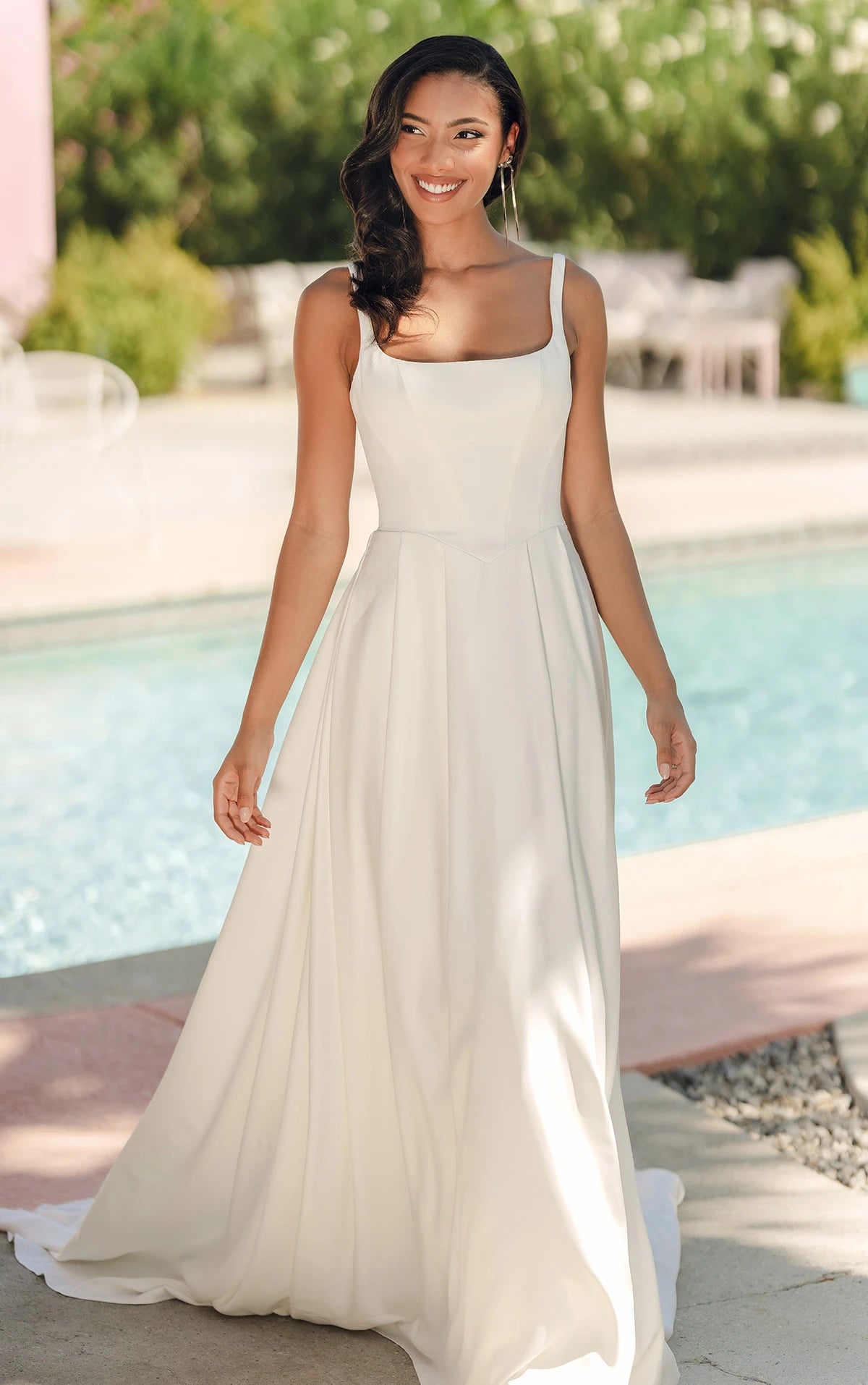 33359 - Matte Satin A-Line Wedding Dress with Square Neckline and Wide Straps