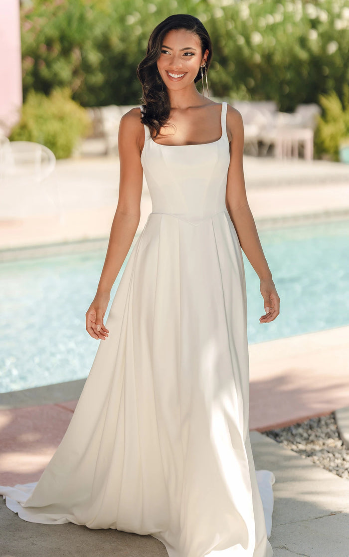 33359 - Matte Satin A-Line Wedding Dress with Square Neckline and Wide Straps