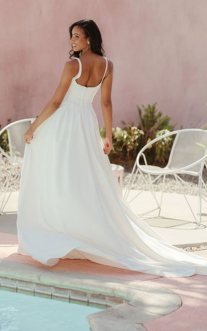 33359 - Matte Satin A-Line Wedding Dress with Square Neckline and Wide Straps