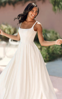 33359 - Matte Satin A-Line Wedding Dress with Square Neckline and Wide Straps