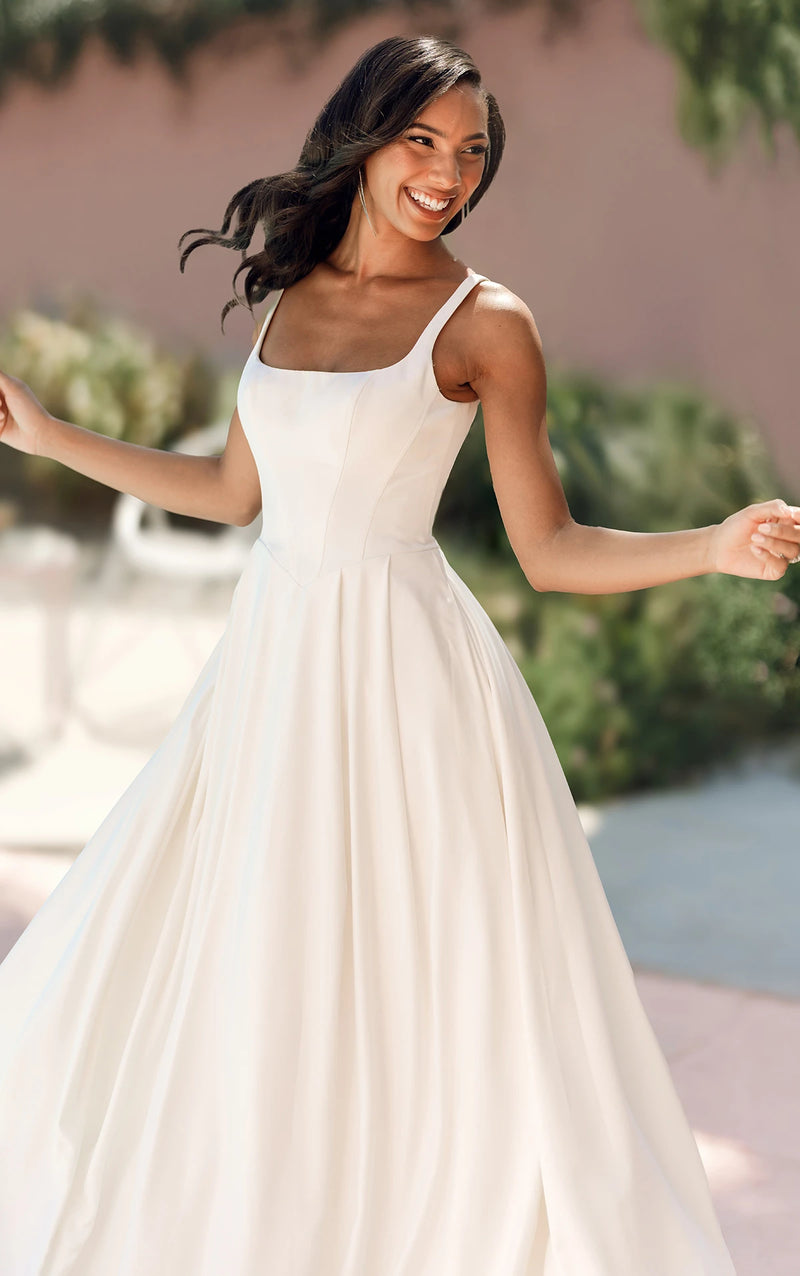 33359 - Matte Satin A-Line Wedding Dress with Square Neckline and Wide Straps