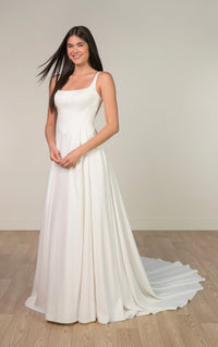 33359 - Matte Satin A-Line Wedding Dress with Square Neckline and Wide Straps