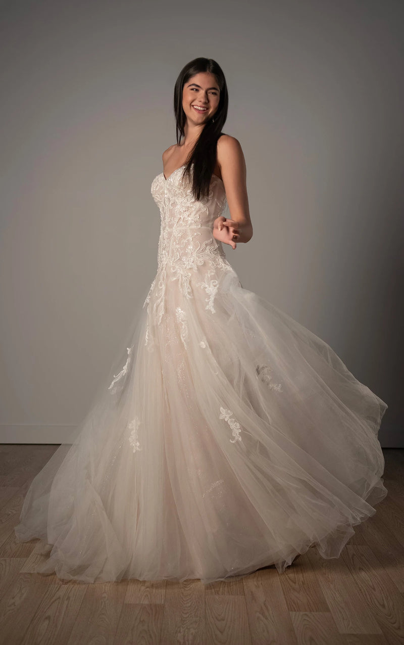 33634 - Soft A-Line Bridal Dress with Lace Detailing