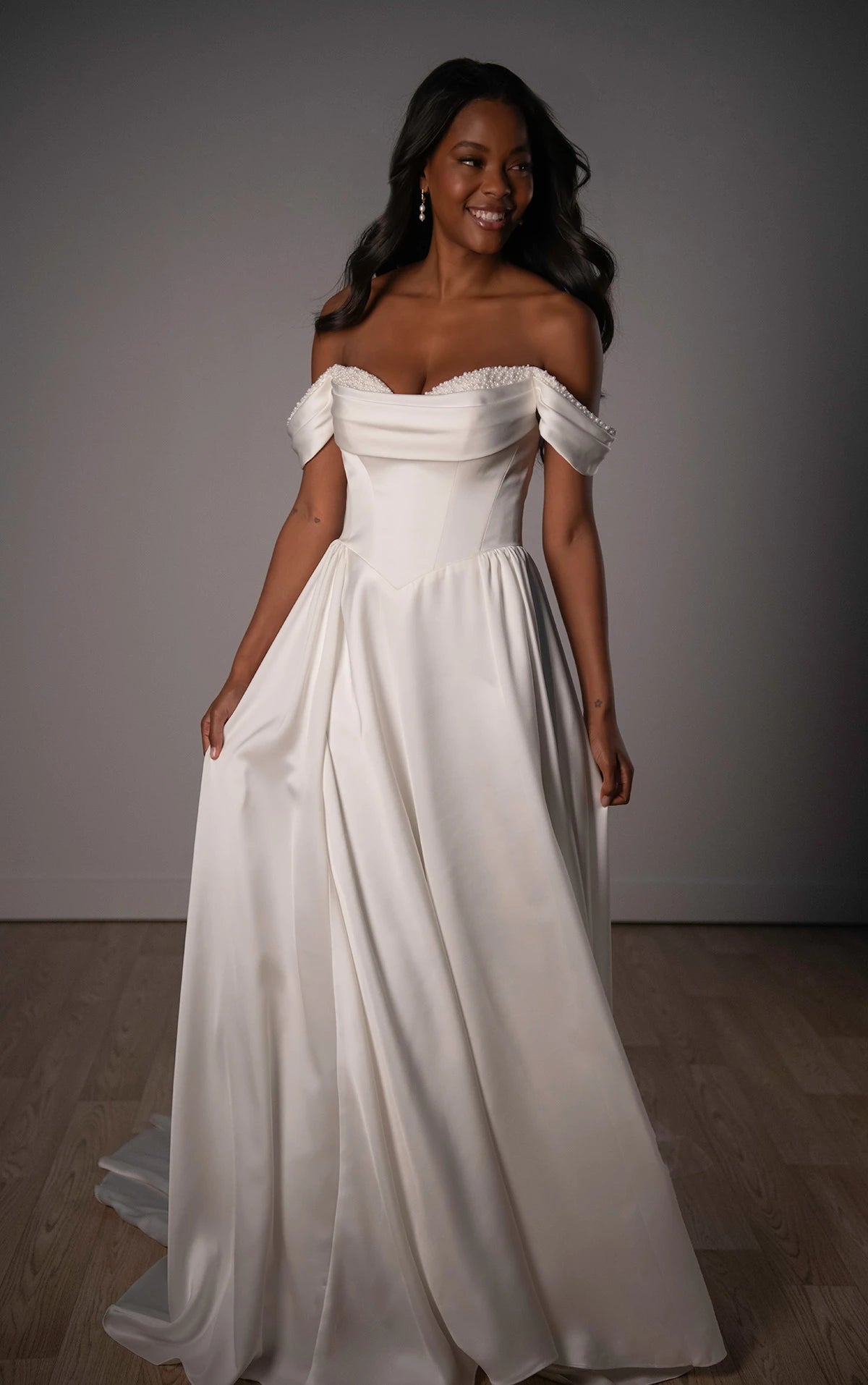 33635 - Satin A-Line Plus Size Wedding Dress with Pearl Sweetheart Neckline