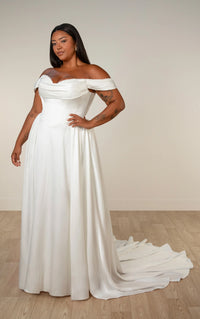 33635 - Satin A-Line Plus Size Wedding Dress with Pearl Sweetheart Neckline