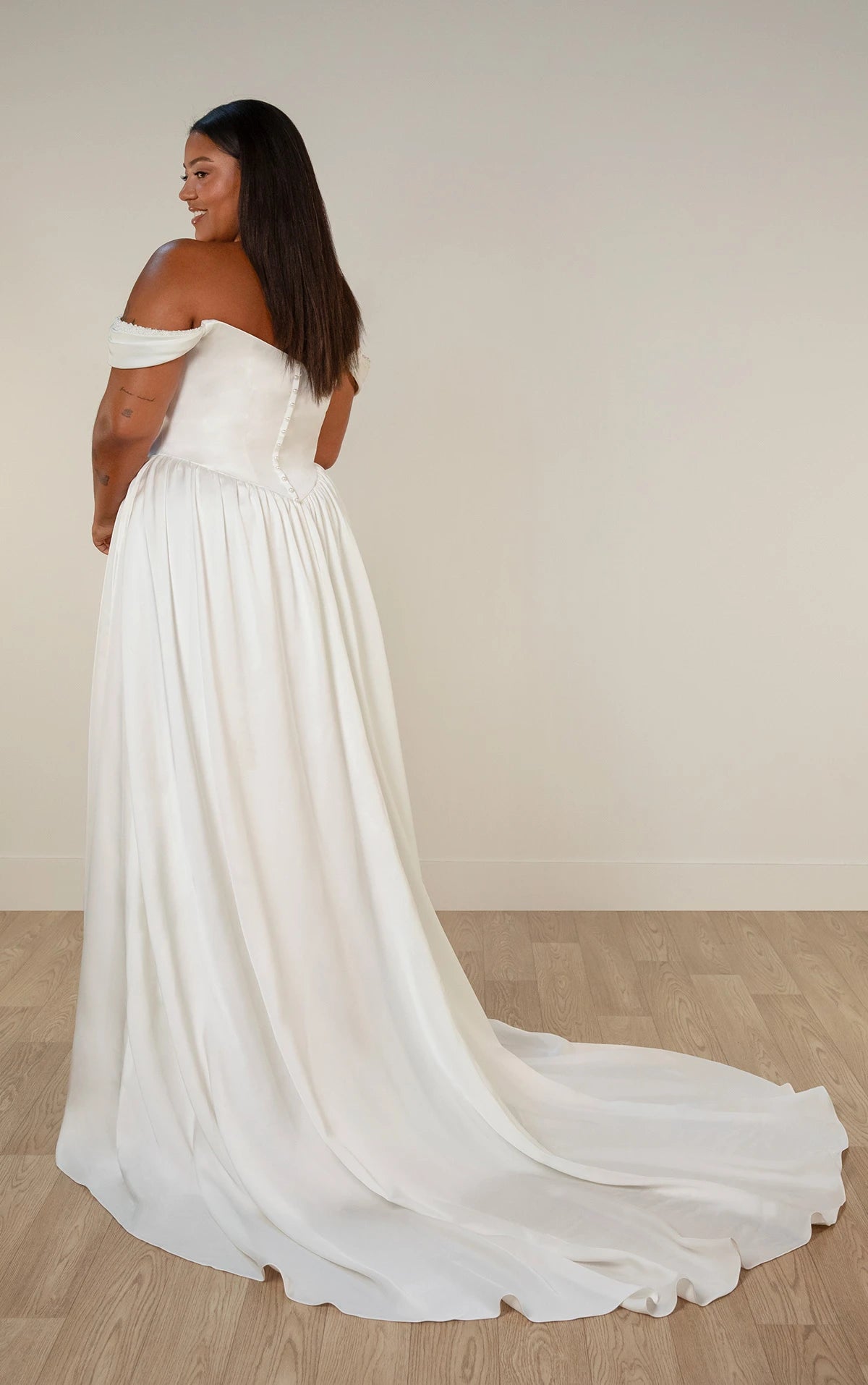 33635 - Satin A-Line Plus Size Wedding Dress with Pearl Sweetheart Neckline