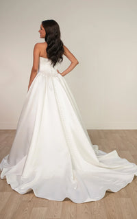 33631 - Strapless Grand Satin Ballgown Wedding Dress with Cat-Eye Neckline and Sculpted Pleats