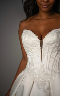 33629 - Strapless Satin A-Line Wedding Dress with Plunging Neckline and Beaded Lace