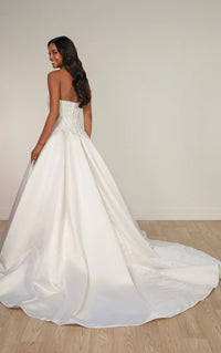 33629 - Strapless Satin A-Line Wedding Dress with Plunging Neckline and Beaded Lace