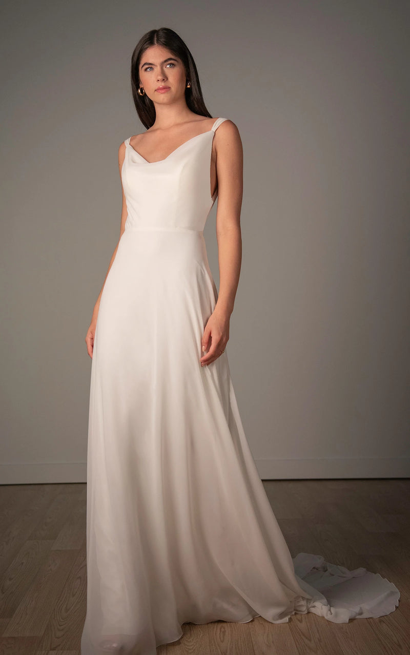 33636 - Chiffon A-line Wedding Dress with Cowl Neckline and Low V-Back