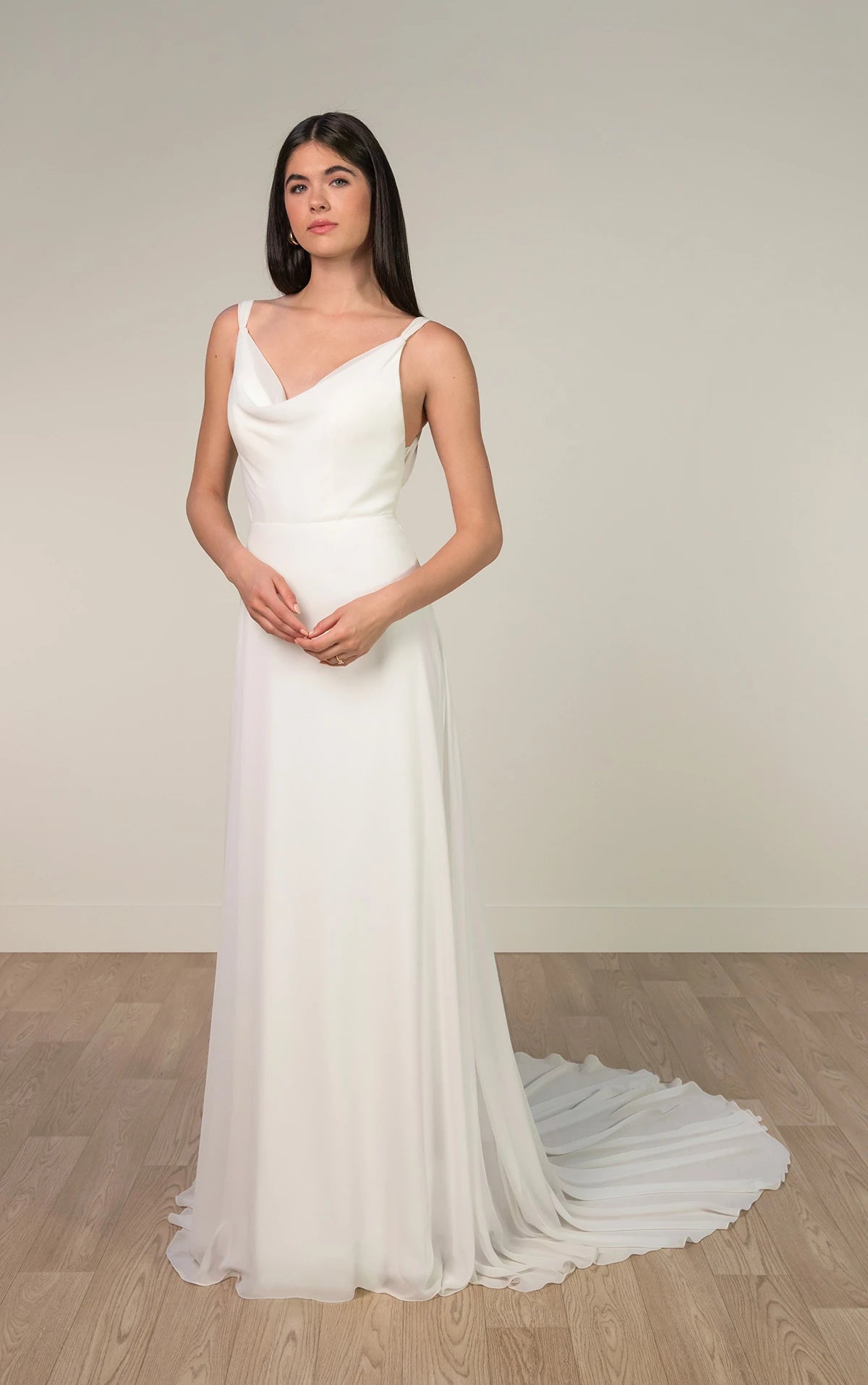 33636 - Chiffon A-line Wedding Dress with Cowl Neckline and Low V-Back