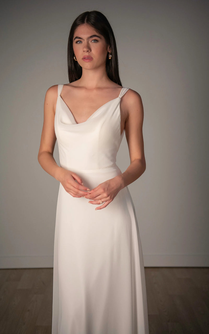 33636 - Chiffon A-line Wedding Dress with Cowl Neckline and Low V-Back