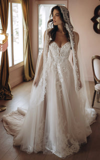 34562-Beaded Lace A-Line Wedding Gown