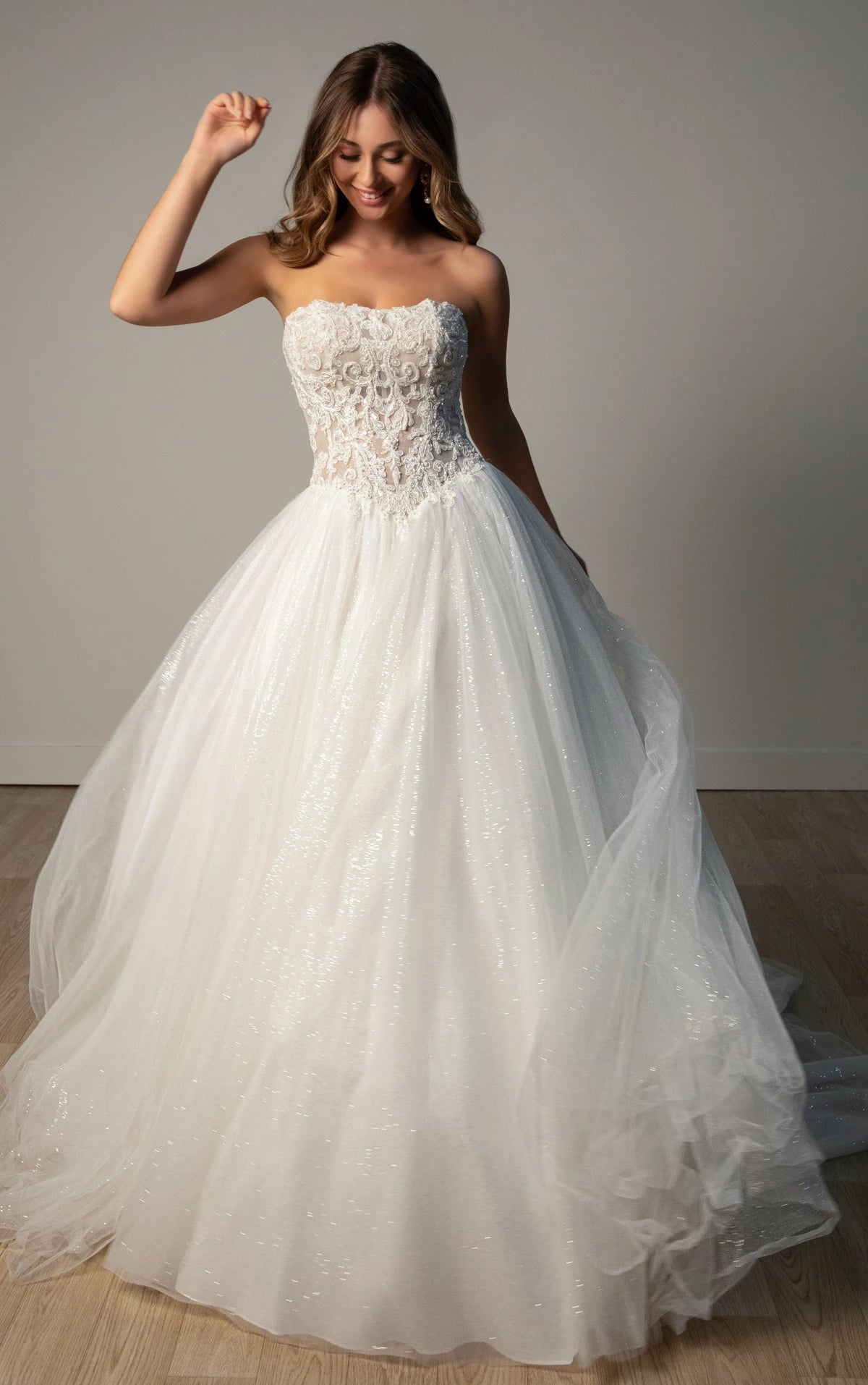 34563-Strapless Lace Ballgown Wedding Gown