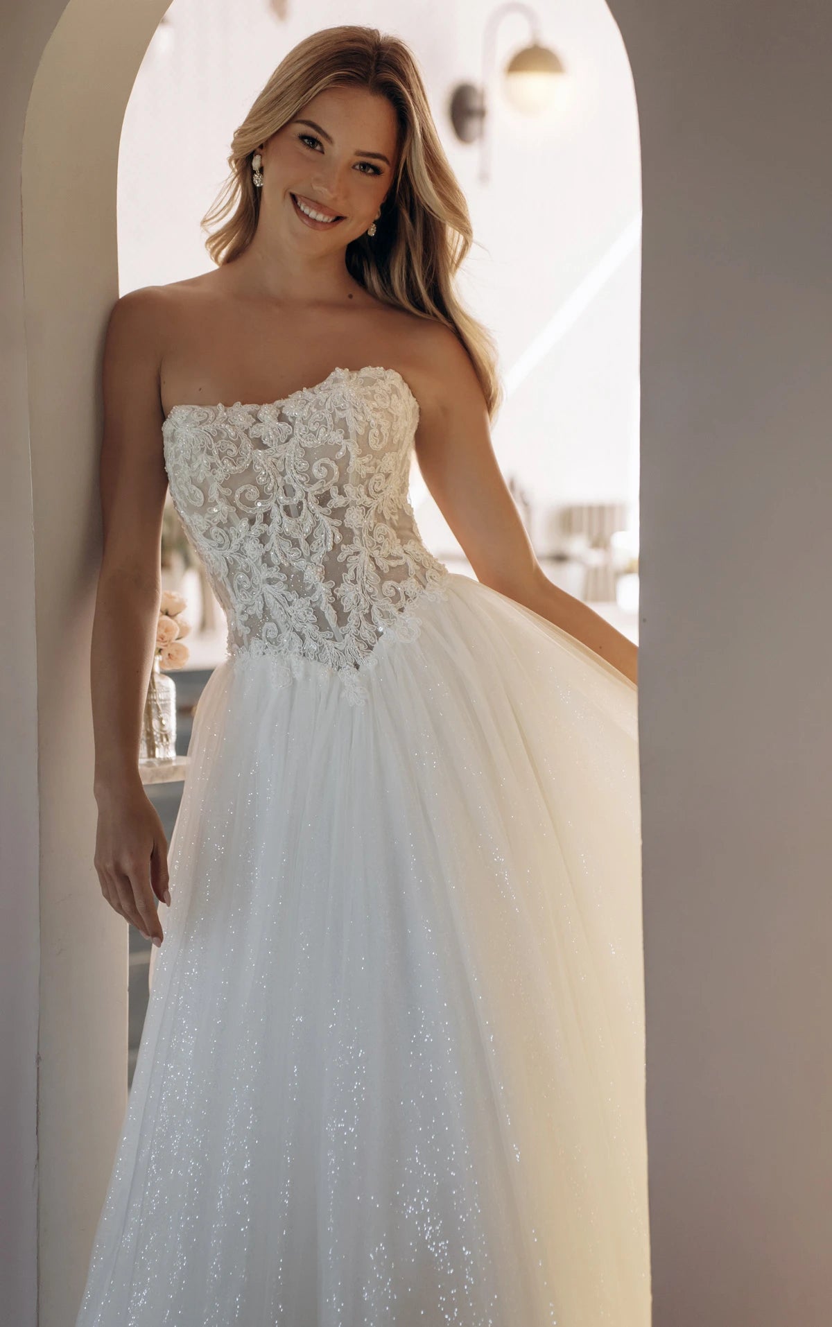 34563-Strapless Lace Ballgown Wedding Gown