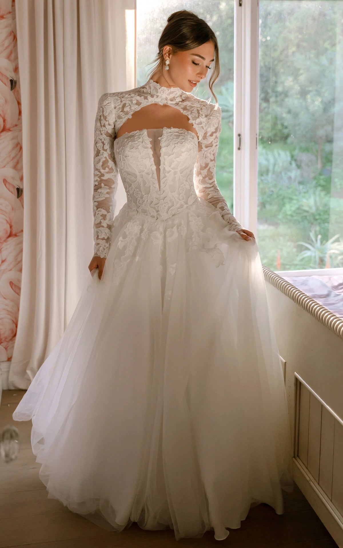 34823-Lace and Tulle A-Line Wedding Gown