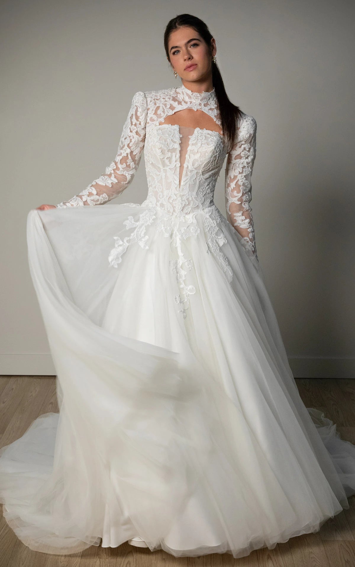 34823-Lace and Tulle A-Line Wedding Gown