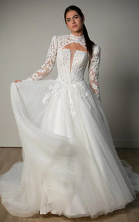 34823-Lace and Tulle A-Line Wedding Gown