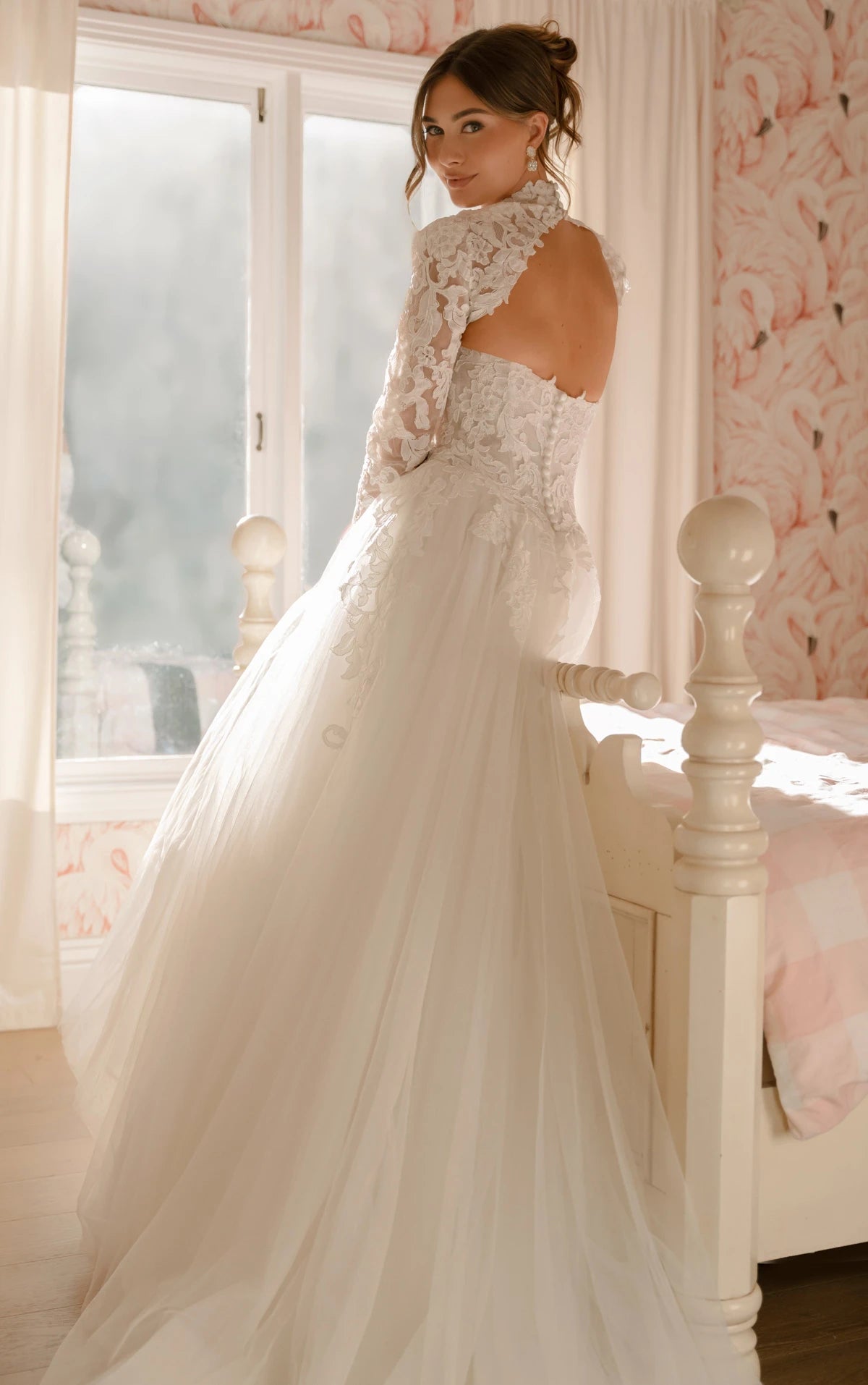 34823-Lace and Tulle A-Line Wedding Gown