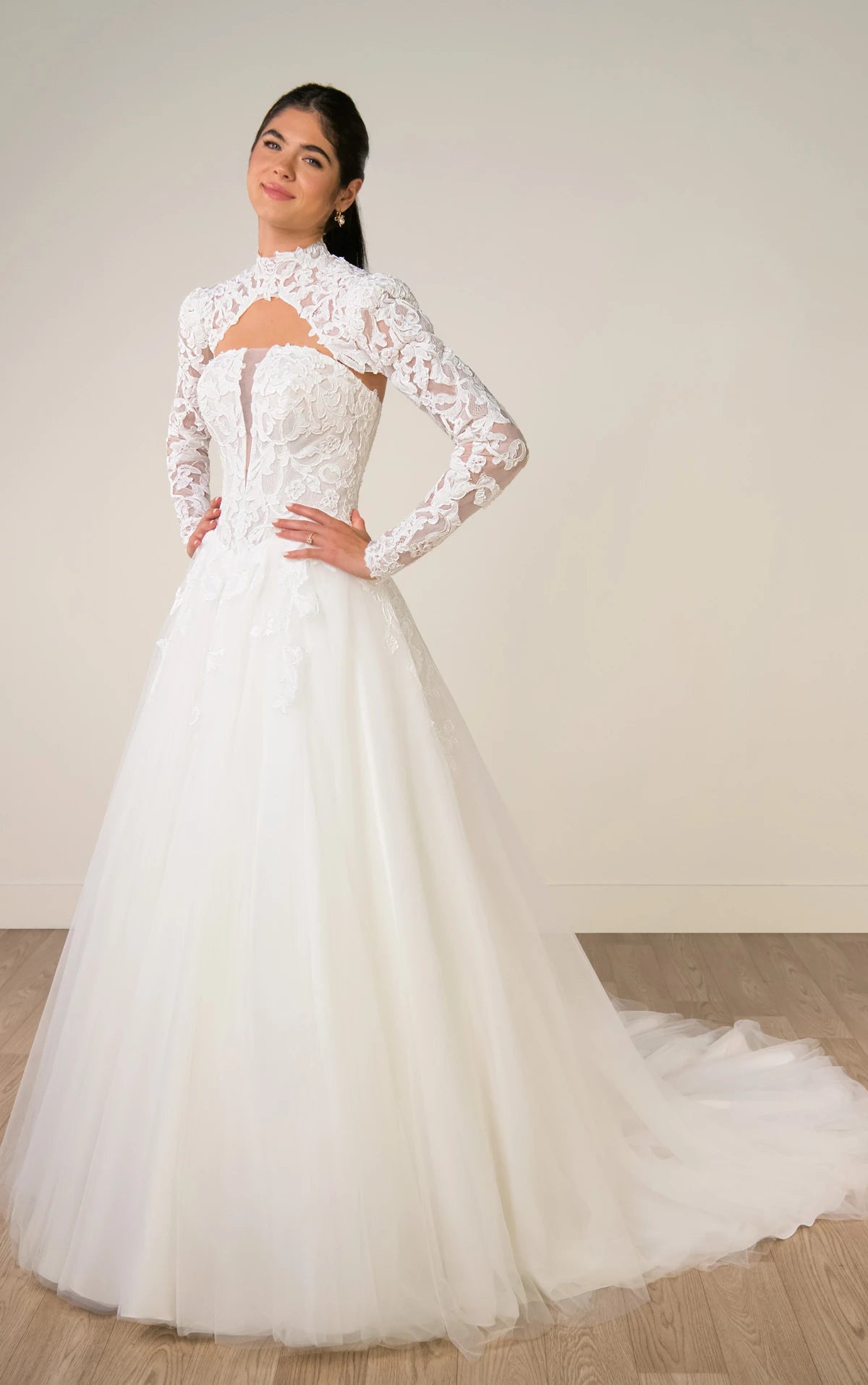 34823-Lace and Tulle A-Line Wedding Gown