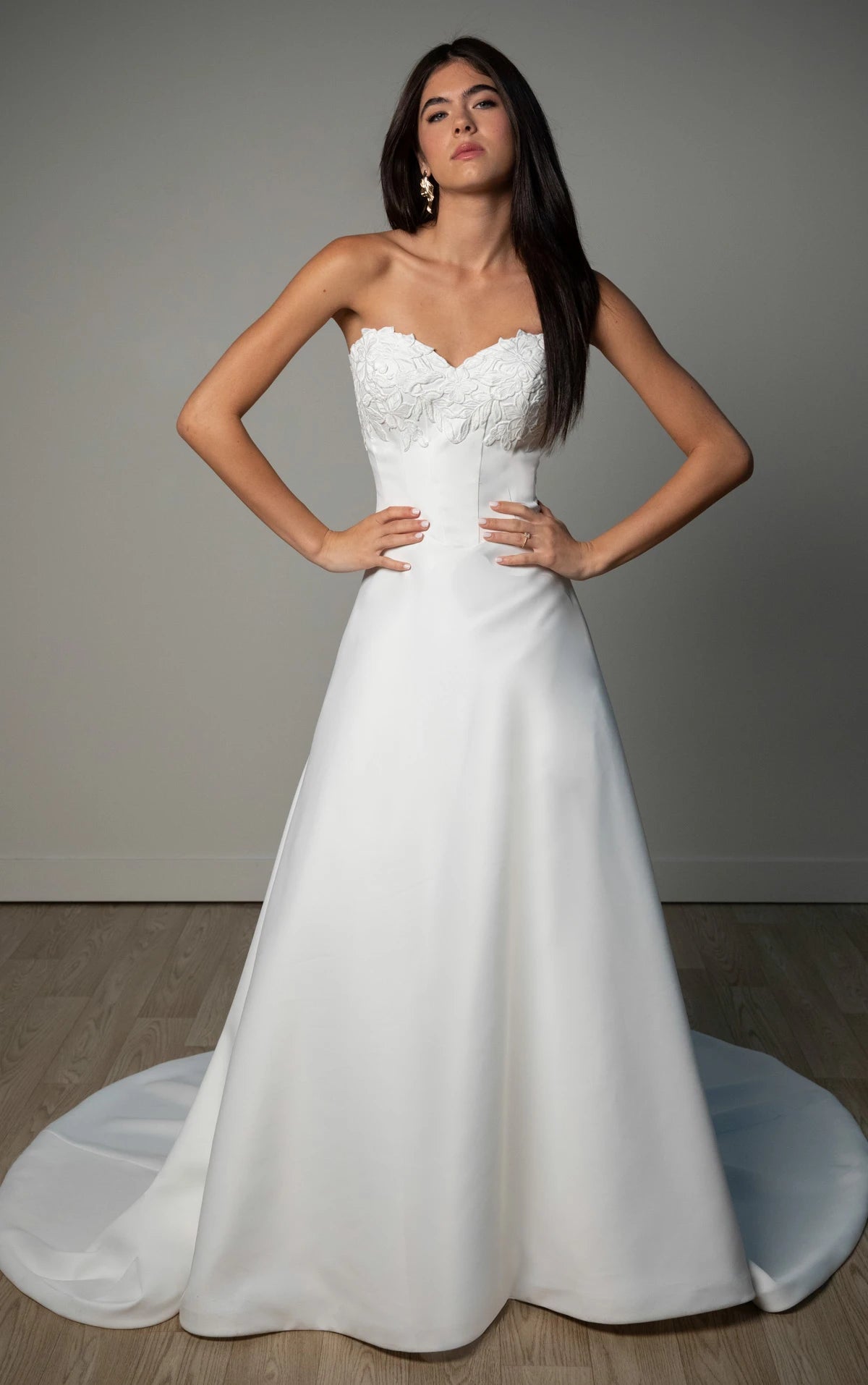 34567-Strapless Lace and Matte Satin A-Line Wedding Gown