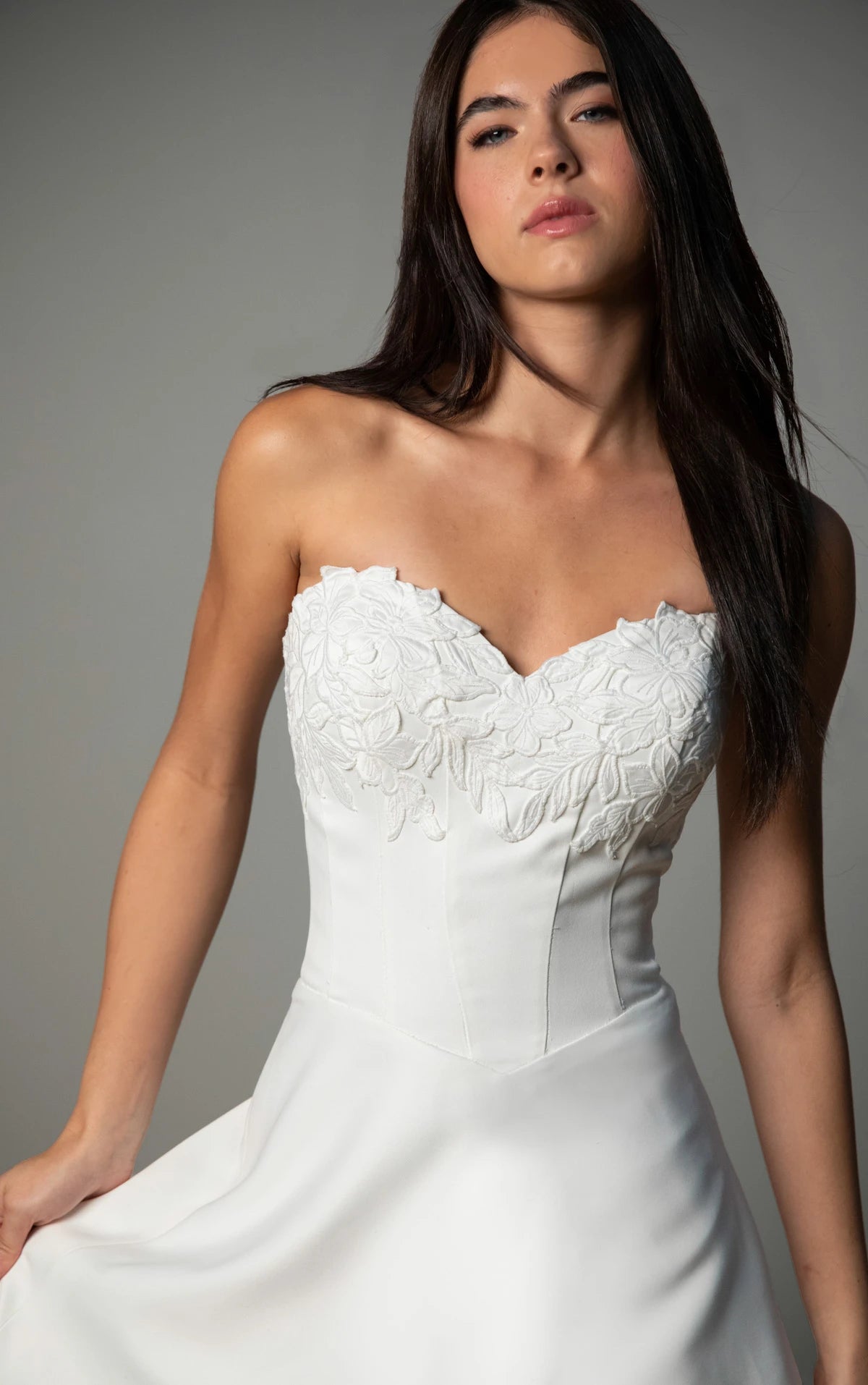 34567-Strapless Lace and Matte Satin A-Line Wedding Gown