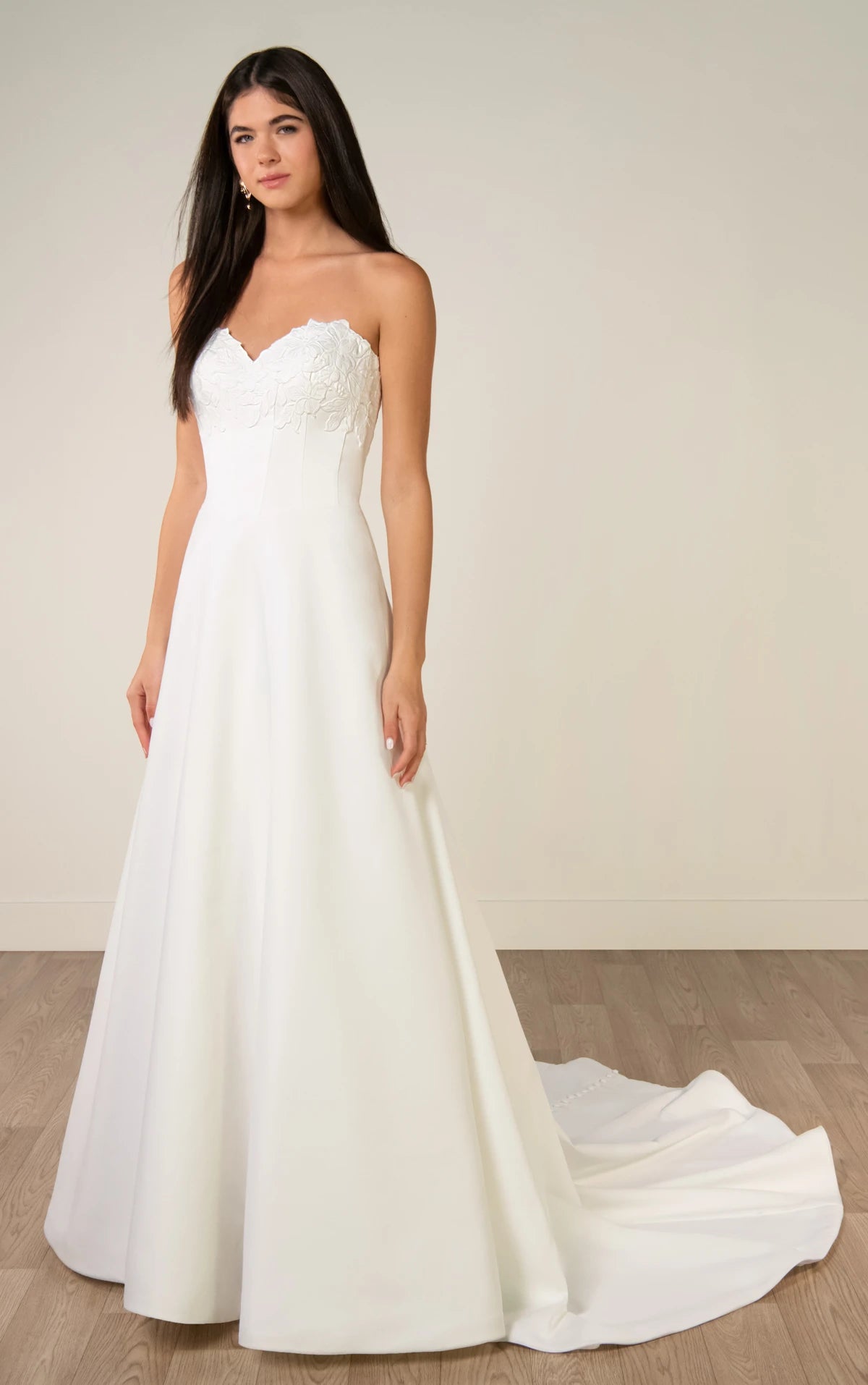 34567-Strapless Lace and Matte Satin A-Line Wedding Gown