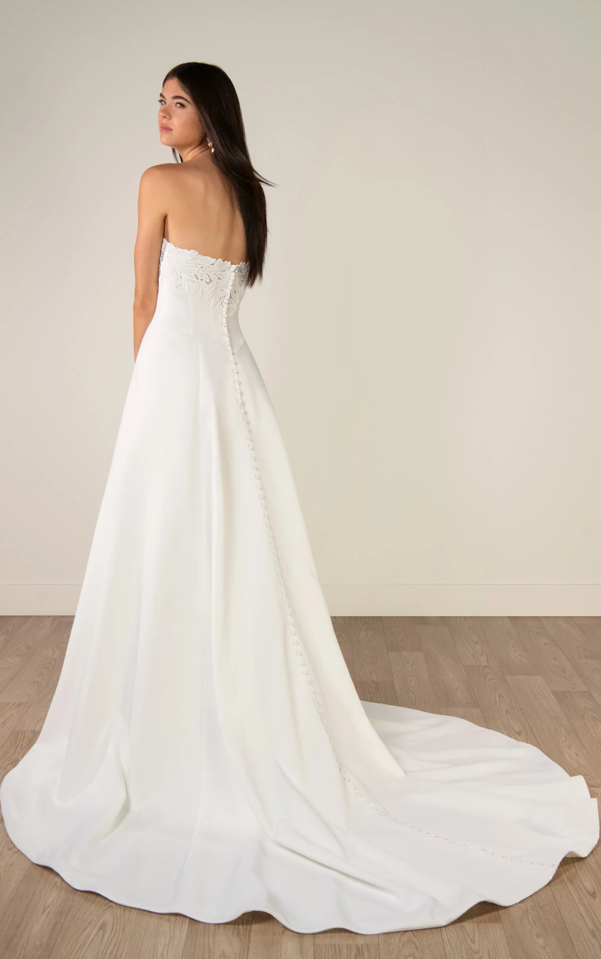 34567-Strapless Lace and Matte Satin A-Line Wedding Gown