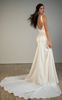 34827-Minimalist Belle Satin Fit-and-Flare Wedding Gown