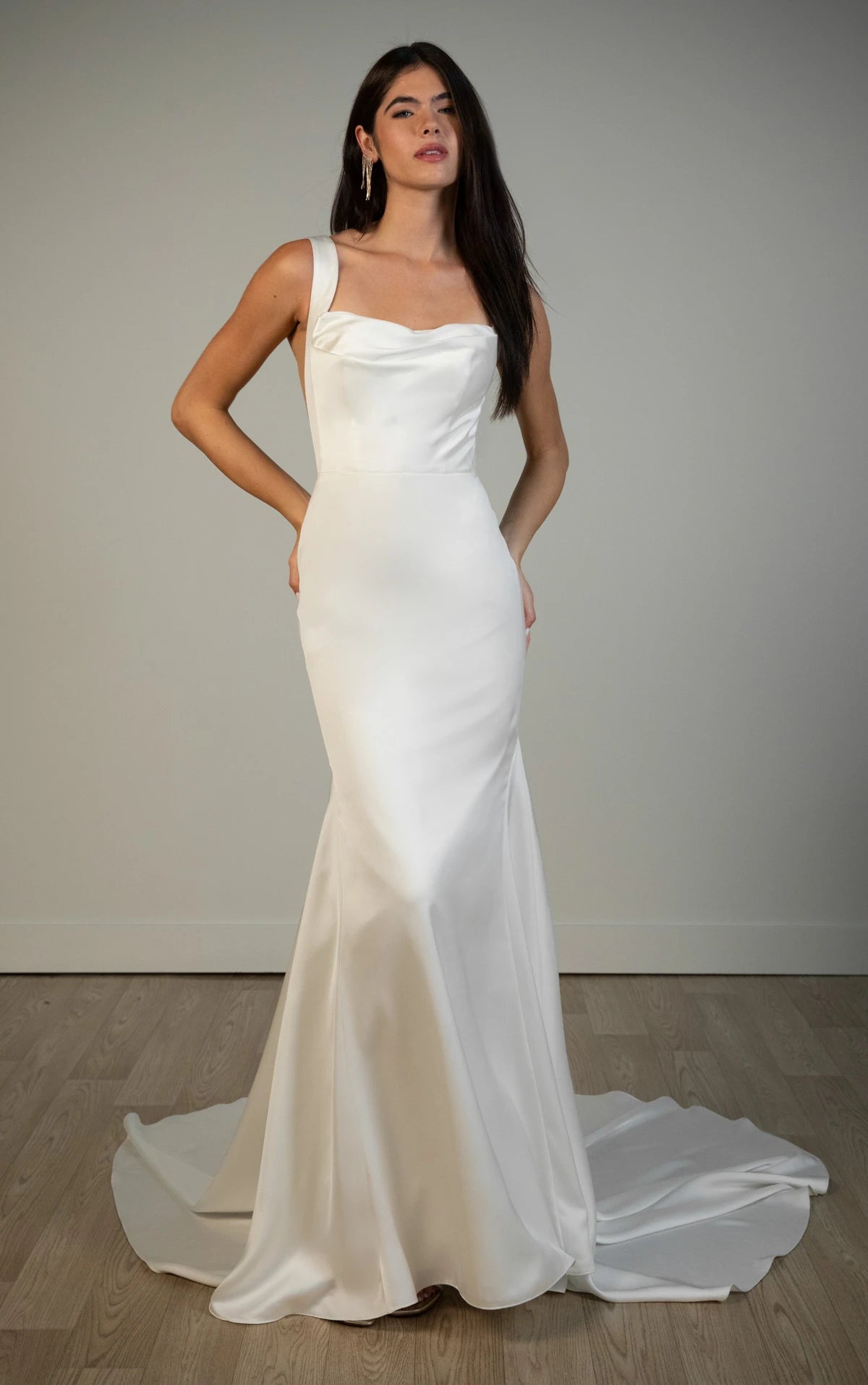 34827-Minimalist Belle Satin Fit-and-Flare Wedding Gown