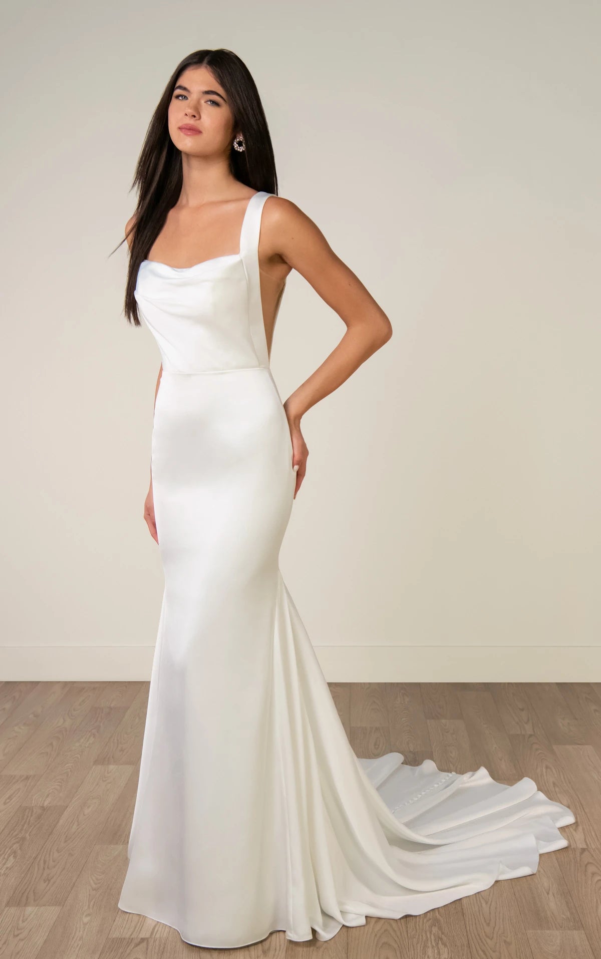 34827-Minimalist Belle Satin Fit-and-Flare Wedding Gown