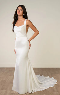 34827-Minimalist Belle Satin Fit-and-Flare Wedding Gown
